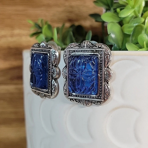 Floral Glass Scrolled Statement Earrings - Picture 8 of 9